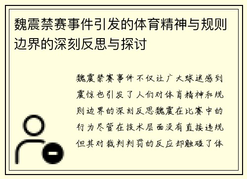 魏震禁赛事件引发的体育精神与规则边界的深刻反思与探讨